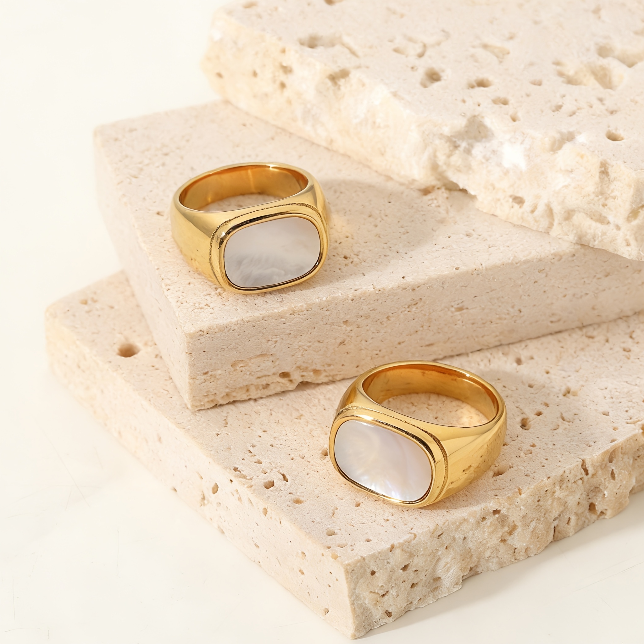 Classic Vintage Stainless Steel Square Two-Tone Ring, Unisex