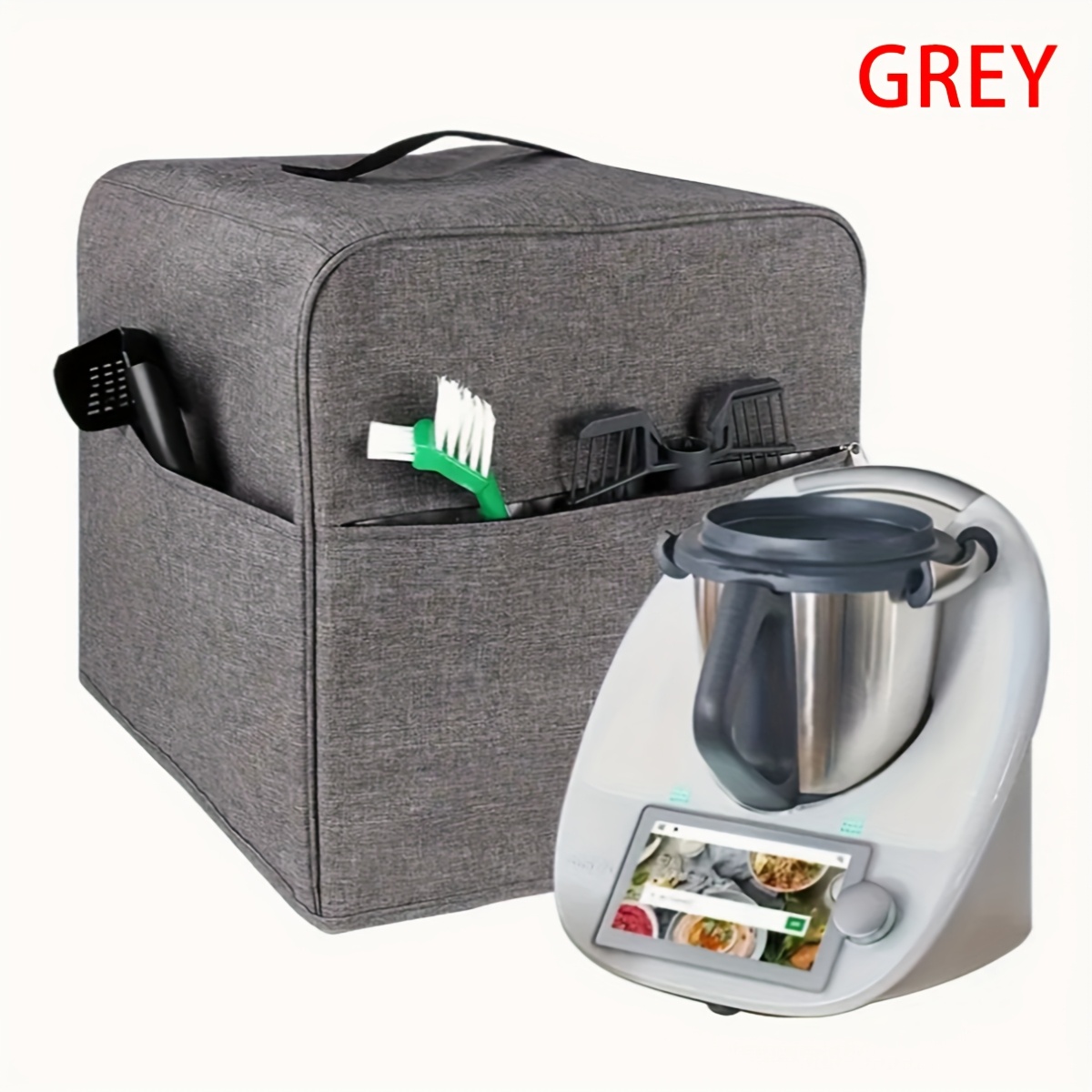 Image of 1-pack Gray Nylon Tm5/tm6 Mixer Lid Cover - Durable Dual-layer Protective Case With Side Storage Pockets, For Commercial & Home Kitchens, Restaurants, Cafes