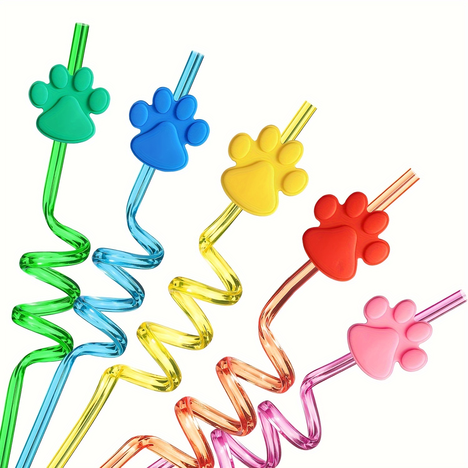 Image of 8pcs Of Claw-themed Birthday Party Supplies, Paw Print Drinking Straws, Patrol Decorations For Pet Dogs And Kittens