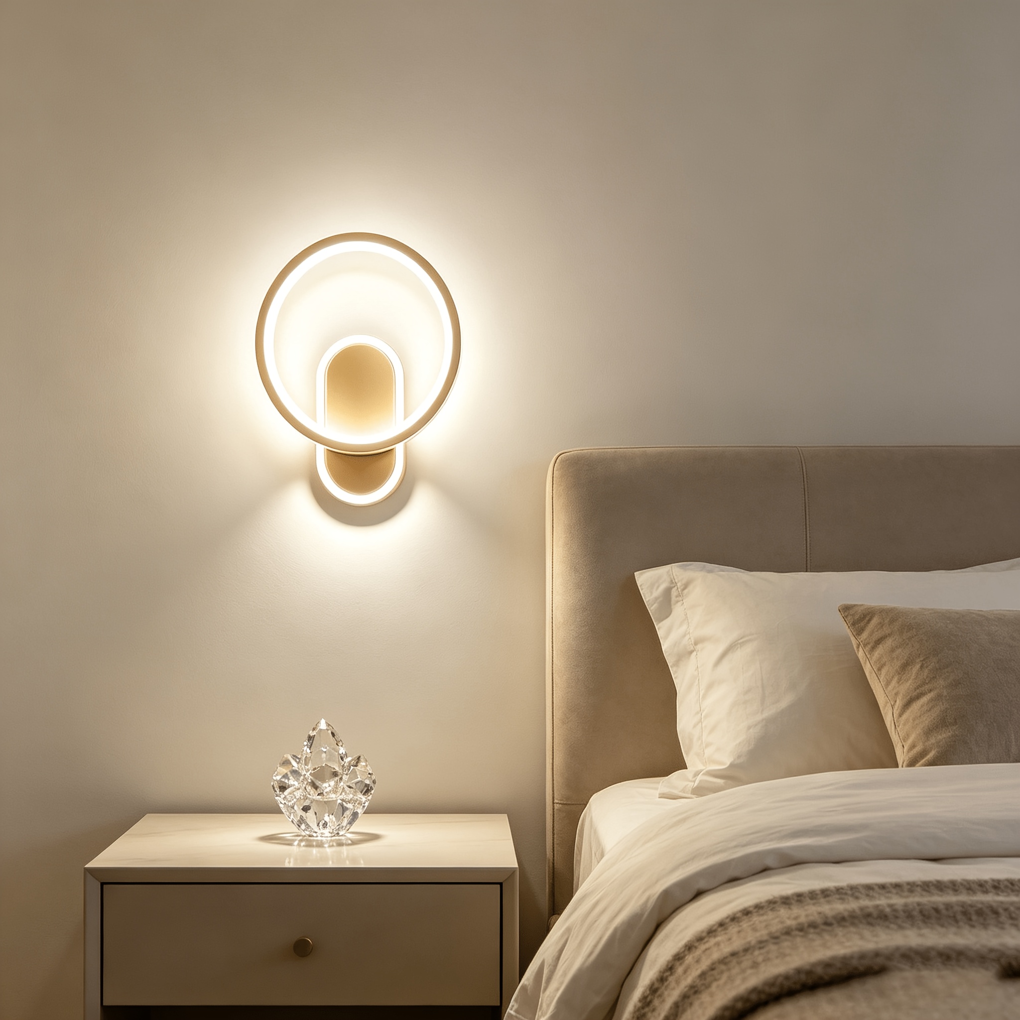 SYHENOP Modern Creative Ring Wall Lamp, Light Luxury Golden Design, 4000K Neutral Light, Study Reading Wall Light, Nordic Style Decorative Lighting Fixture