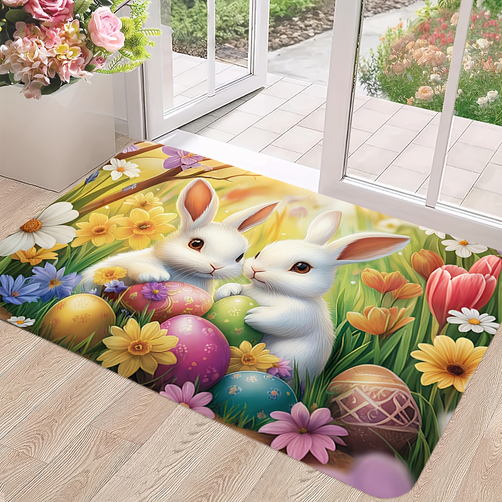 TEMU 1 tapis de porte avec motif de lapin de Pâques et d'œufs de Pâques de jardin de dessin pour la décoration à , tapis de décoration de Pâques ,