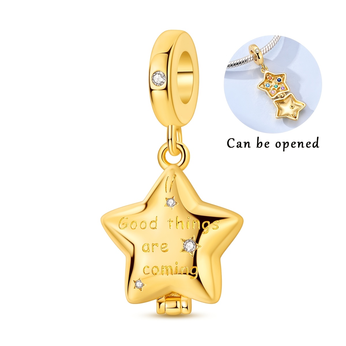 TEMU 1pc Silver Color Charms Beads For Women Color Plating Star Closure Design Charms Jewelry Gifts Box Packaging Fits Original Bracelet & Necklace