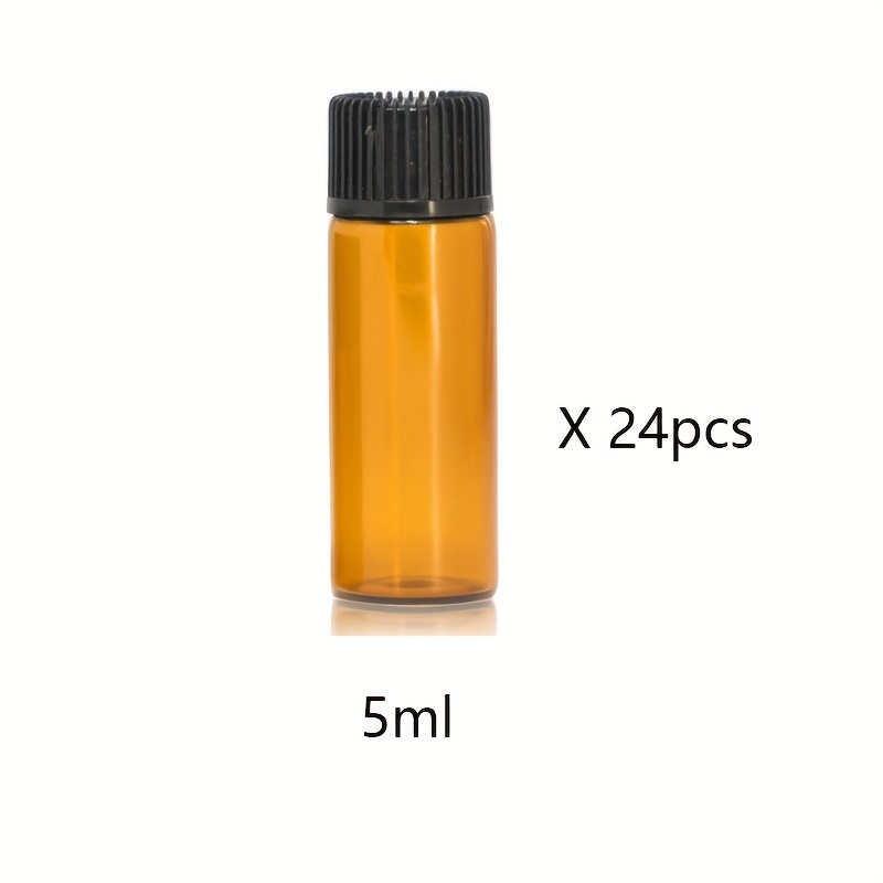 24pcs 1ml 2ml 3ml 5ml Amber Sample Bottles, Glass Essential Oil Bottle, With Black Screw Caps, For Travel Essential Oil And Perfume Vials Bottles