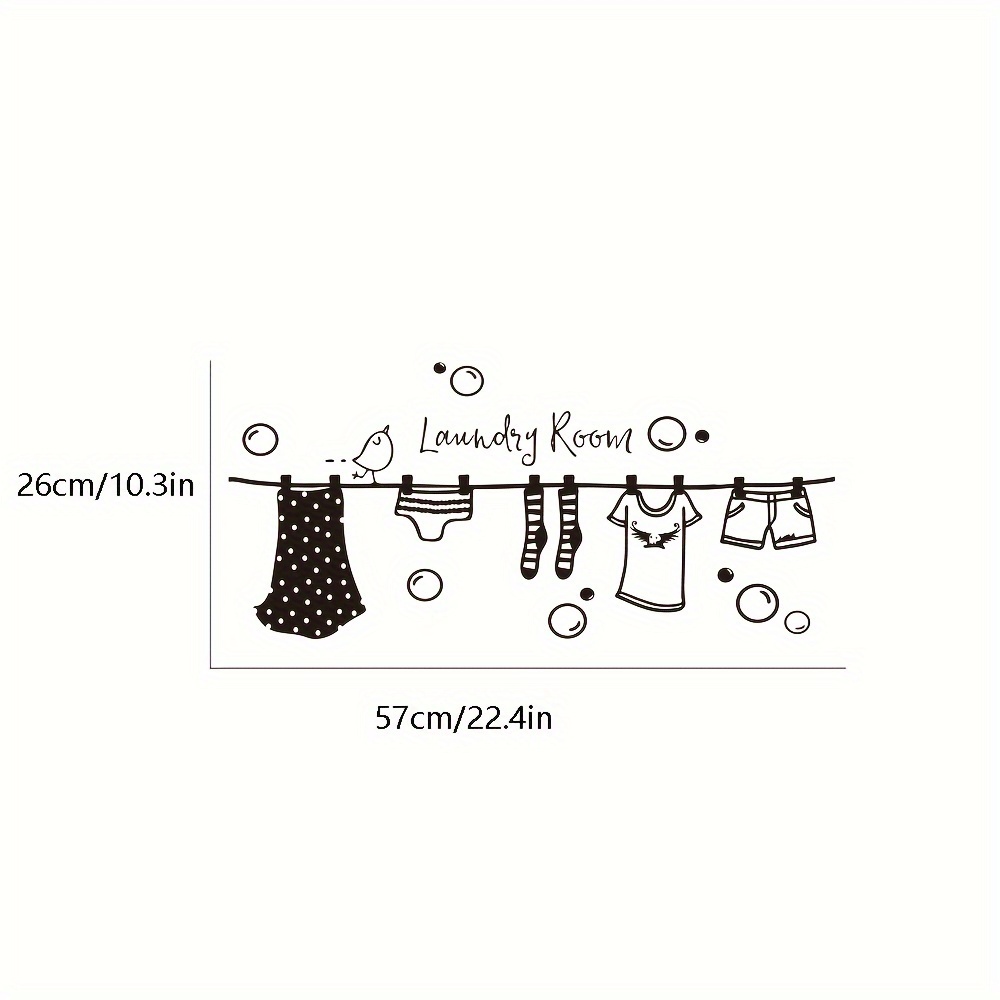 Cartoon Vinyl Wall Decal For Laundry Room - & Peel, Removable Home Decor, , Cartoon Theme, Rectangle Shape