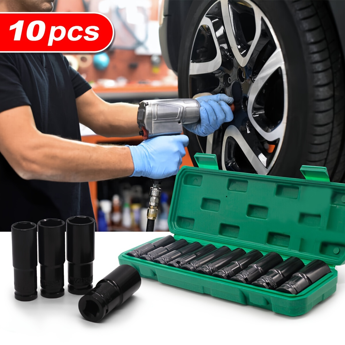 

10 Pcs Deep Impact Socket Set 1/2 Inch Drive Long Reach Thin Wall 8-24mm Socket Industrial Hand Tools Socket Tools