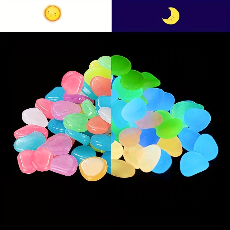 MOAMUN Glow In The Dark Pebbles Garden Stones 1000 Pcs Reusable Premium Resin Luminous Cobblestones For Garden Walkway Pathway Yard Aquarium Fish Tank Décor (Blue