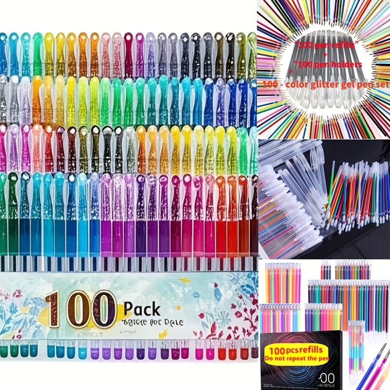 TEMU 100pcs Colored Gel Pens/ 100pcs Replacement Refills (refills Sold Separately), Metallic Glitter Colored Ballpoint Pens, Suitable For Black Cardstock, Journaling, Drawing, Marking, Coloring, Diy .