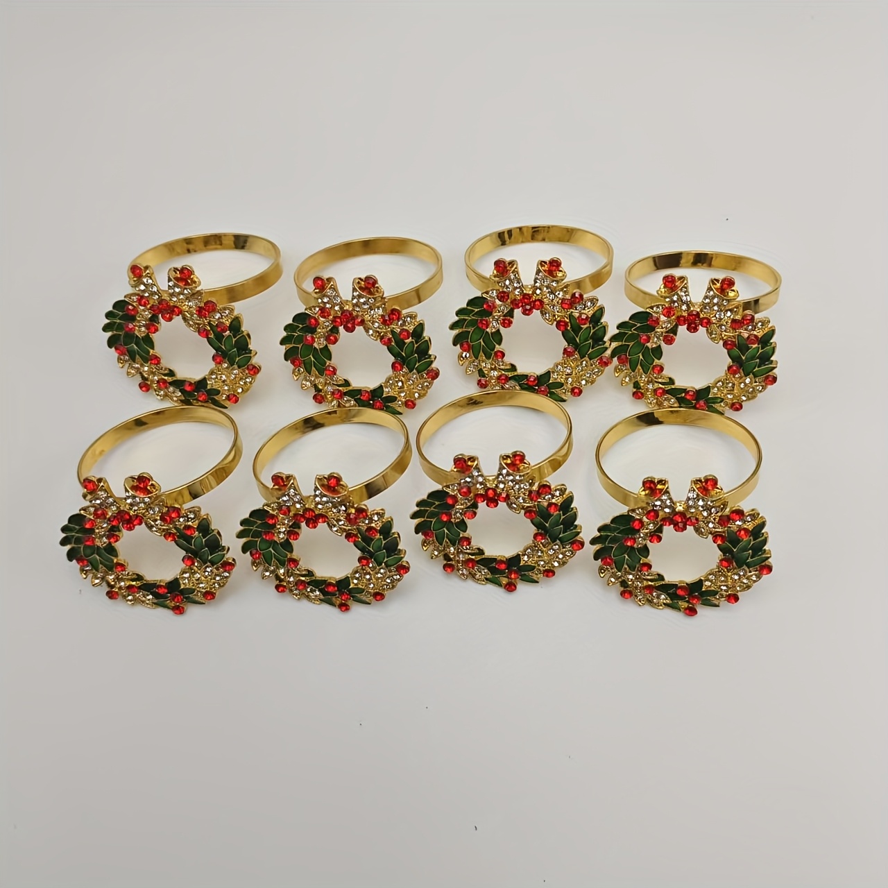 Image of Christmas Alloy Painting Oil-dot Diamond Wreath Ring For Restaurant, Hotel Tabletop Holiday Party Dining Table Decoration