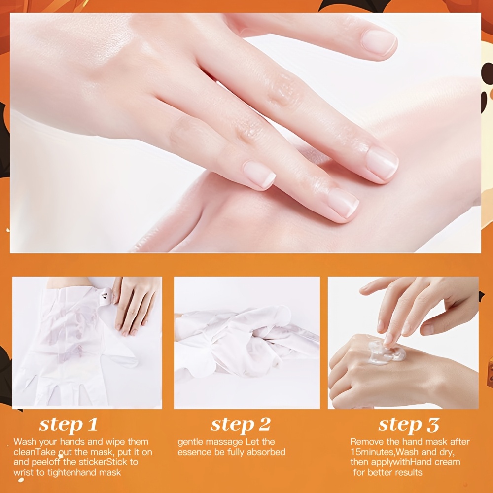 goat milk niacinamide hand mask skincare set for dry rough and cracked hands physical exfoliation deep moisturizing softening hand mask set suitable for party and holiday gifts halloween and christmas details 6
