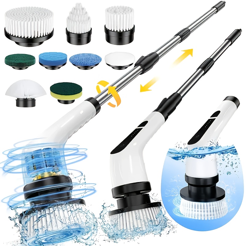 9 in 1 electric convenient rotating cleaning brush wireless shower brush interchangeable brush heads adjustable telescopic handle with a 2 speed electric cleaning brush suitable for floors bathrooms bathtubs tiles kitchens occasions like valentines day birthdays and more details 1