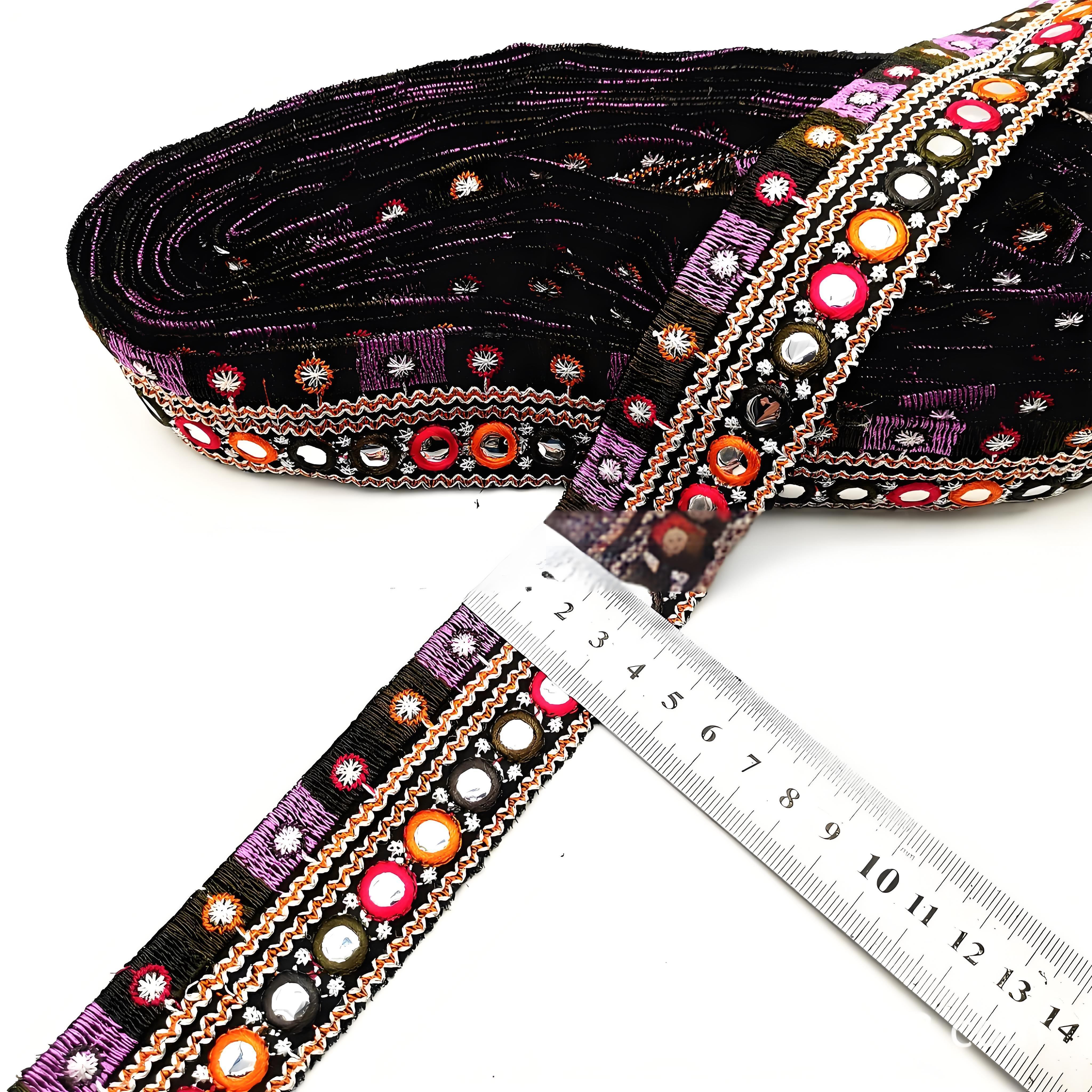 Image of 1 Yard Multicolor Embroidered Lace, Vintage Ethnic Lace, Handmade Decoration Supplies