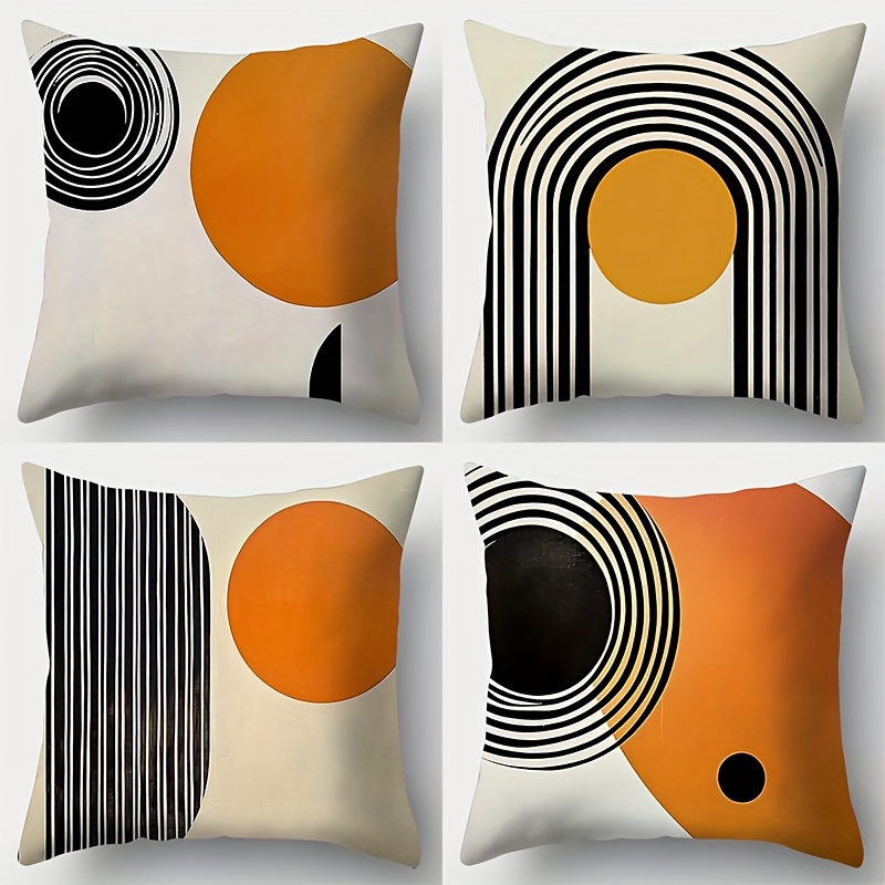 TEMU 4pcs Set, Sofa Pillow Cover, Orange And Cover, Double-sided Printing, Home Decoration, Sofa Lumbar Support, Pillow Cover Does Not Pillow Core