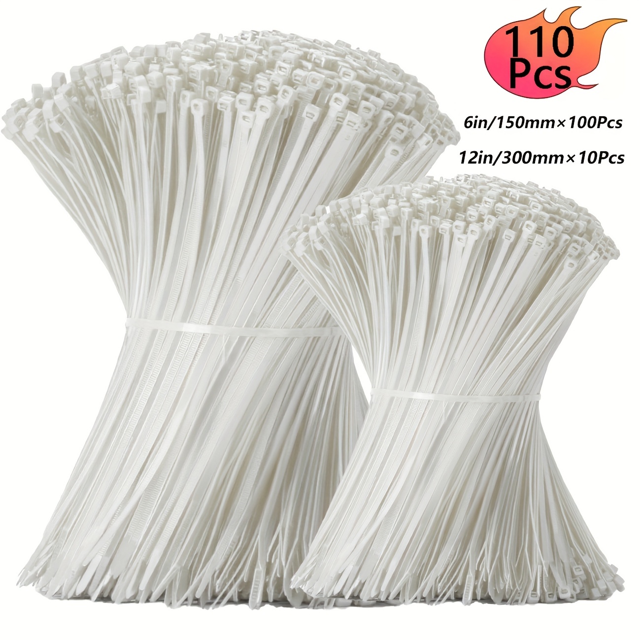 TEMU Cable Zip Ties, 110pcs Black And White Assorted Sizes 4-24 Inch, Self-locking Nylon Cable Cord Management, Plastic Wire Ties For Home, Office,
