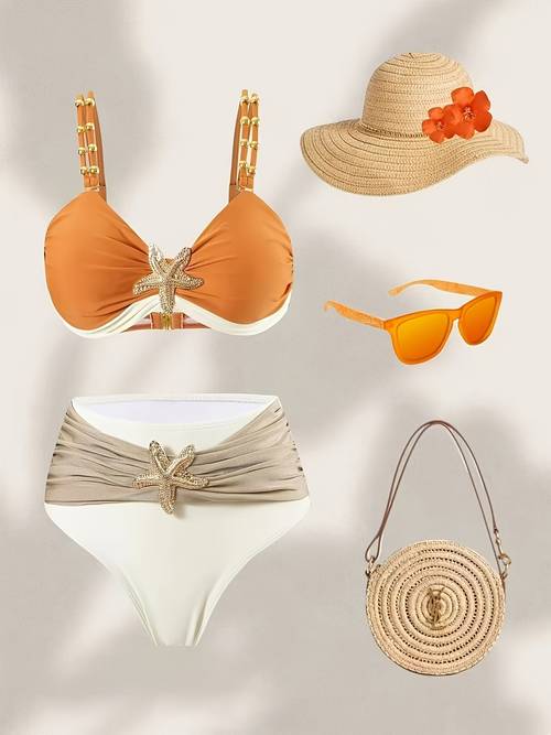New Women s Spliced Three-Color Split Swimsuit