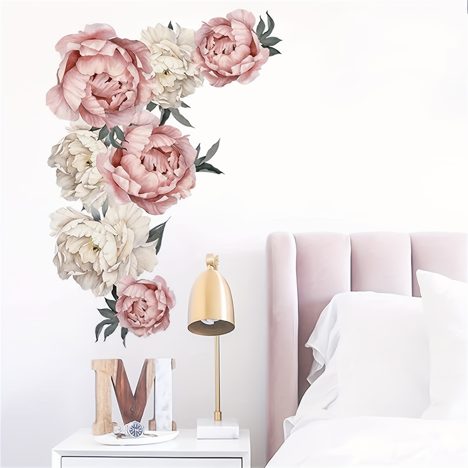 

Peony Rose Flowers Wall Sticker, Removable Wall Art Decals For Sofa Background Living Room Bedroom Kitchen Nursery Room Decorations, Finished Size 26 X 18 Inch