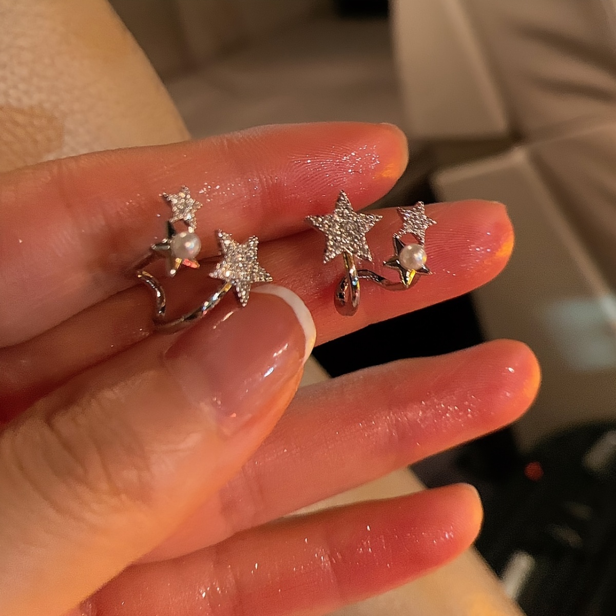 TEMU 1 Par 2 de Exquisitos y Brillantes Aretes de Mujer de de Perlas y Estrellas Falsas de Dos Piezas, Adecuados para Joyería de Regalo Diario