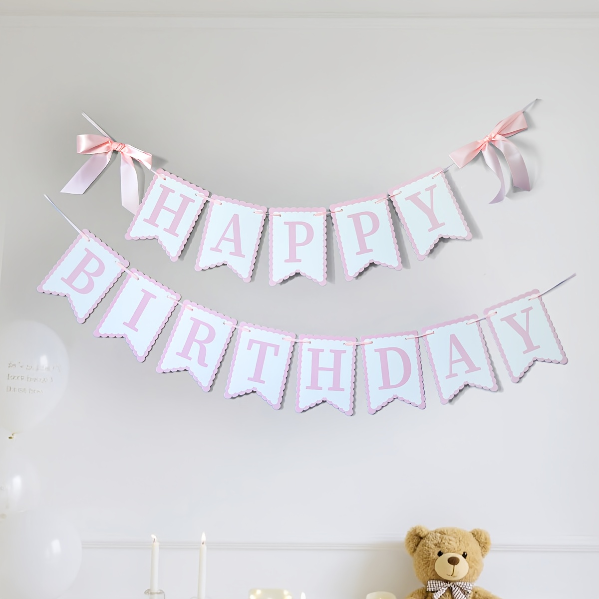 1pc Pink Bow Birthday Happy Letter Banner, Birthday Party Banner, Birthday Party Background Decoration, Party Photo Decoration, Indoor Outdoor Use