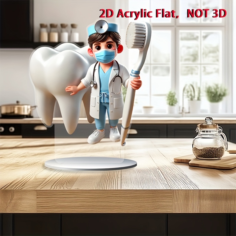 

2d Flat, 1pc Acrylic Dentist Figurine - Tabletop Decorative Sign For Home, Office, Restaurant - Multipurpose, No Power Needed, Ideal Gift