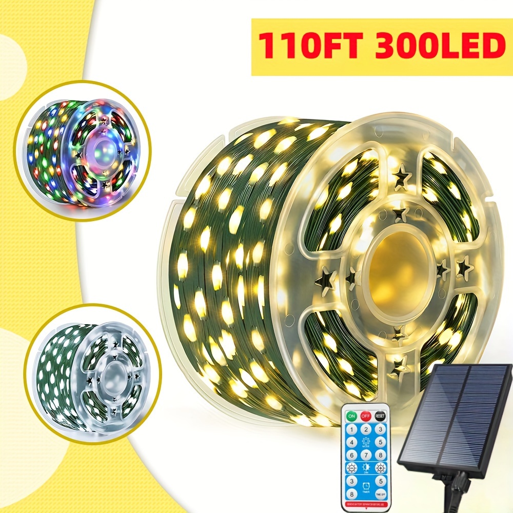 

110ft With 300 Leds - Waterproof Outdoor Christmas Tree Decor, 8 Modes, Remote Timer & Control, Multi-color Fairy Lights For Yard And House, Large 1200mah Lithium Battery