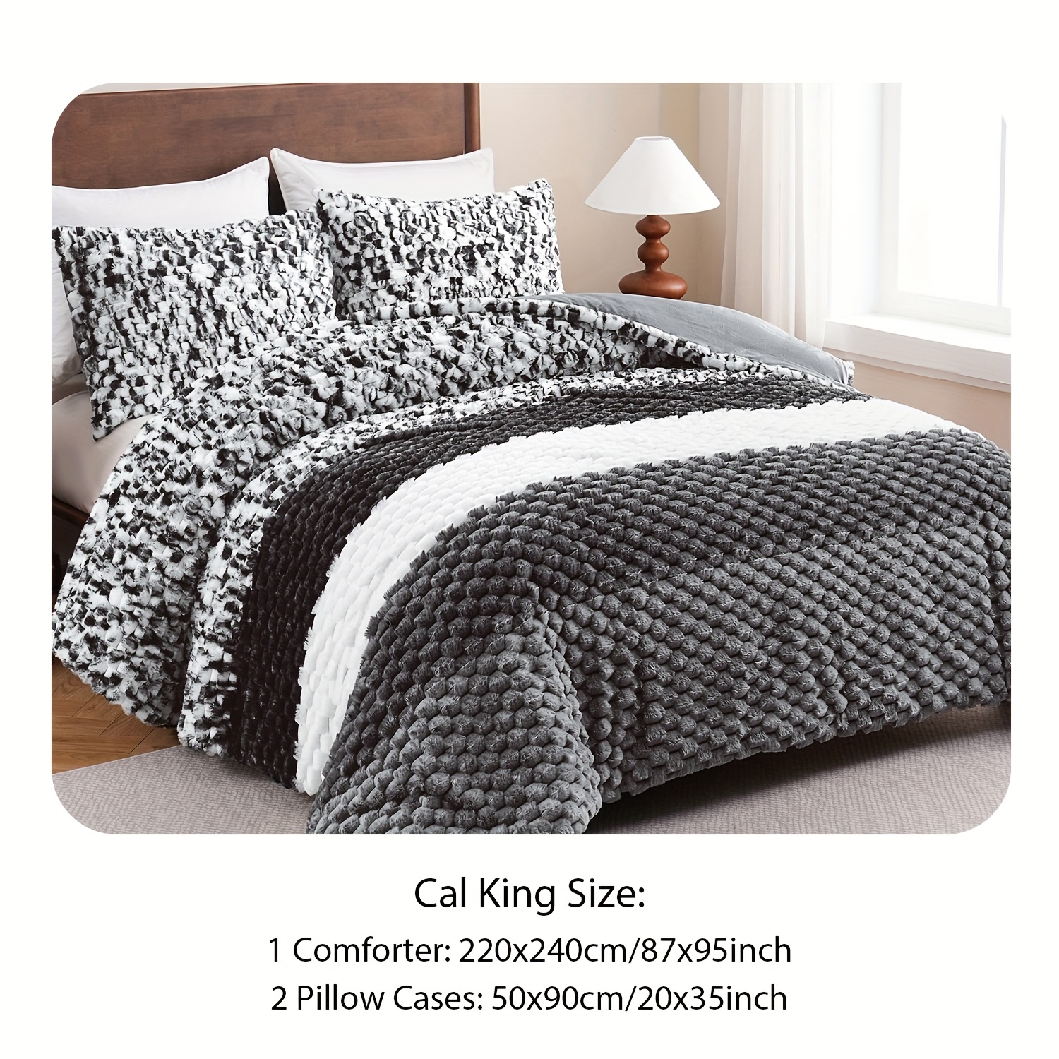 TEMU 3pcs Luxury Faux Fur Rabbit Comforter Set Tortoise-shell Style Faux Fur Rabbit Blanket Set Bedding Warm & Soft For Winter & Friday Christmas