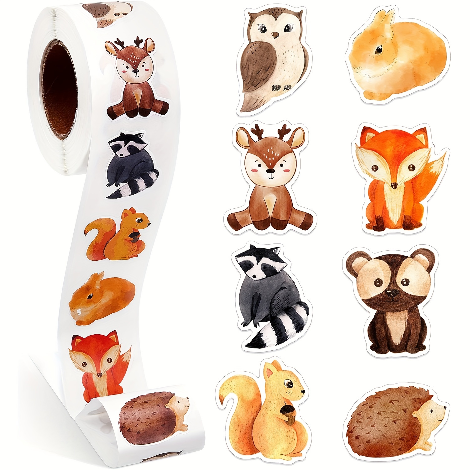 

500 Pieces/roll Watercolor Animal Stickers, Assorted Woodland Creatures Label Stickers, Adhesive Paper Tags For Gifts, Scrapbooking, Rewards, And Stationery Supplies - Irregular Shapes