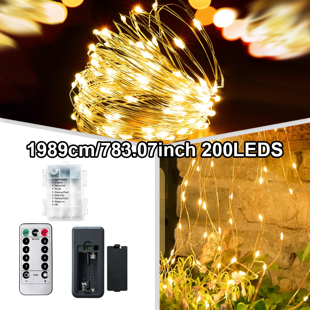 TEMU 1pc, Silvery Wire Fairy String Lights Dry Batteries, In 20m/10m/5m, Suitable For Decoration With Led Lights In Bedrooms, Living Rooms, Dining
