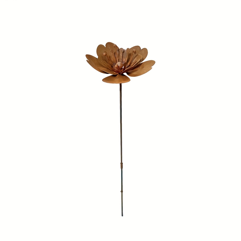 Image of 25.98-inch Rusty Metal Flower Garden Stake, Rust-colored Plant Flower Statue Sculpture, Iron Flower Decorative Post, Yard Decoration, Housewarming Gift