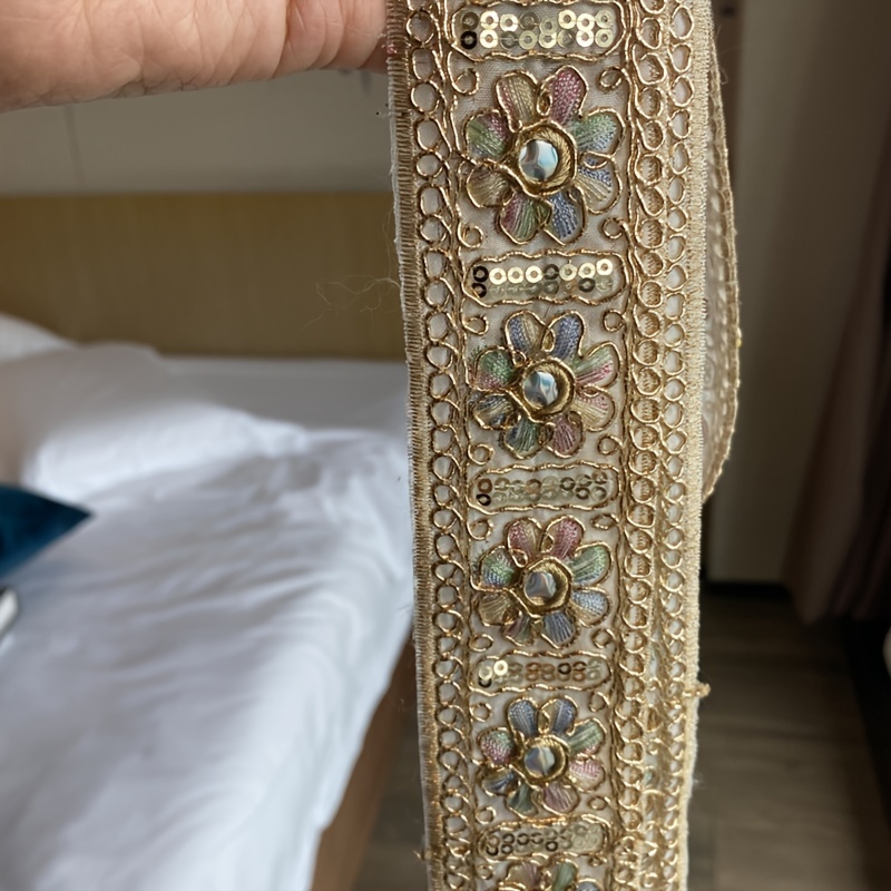 Image of 1 Roll, 126cm/1.26m Floral Jacquard Embroidered Lace Ribbon, Decorative Lace For Women's Clothing, Headwear And Neckline Ribbon, Curtain Decoration Lace Accessory, Handmade Sewing Supplies