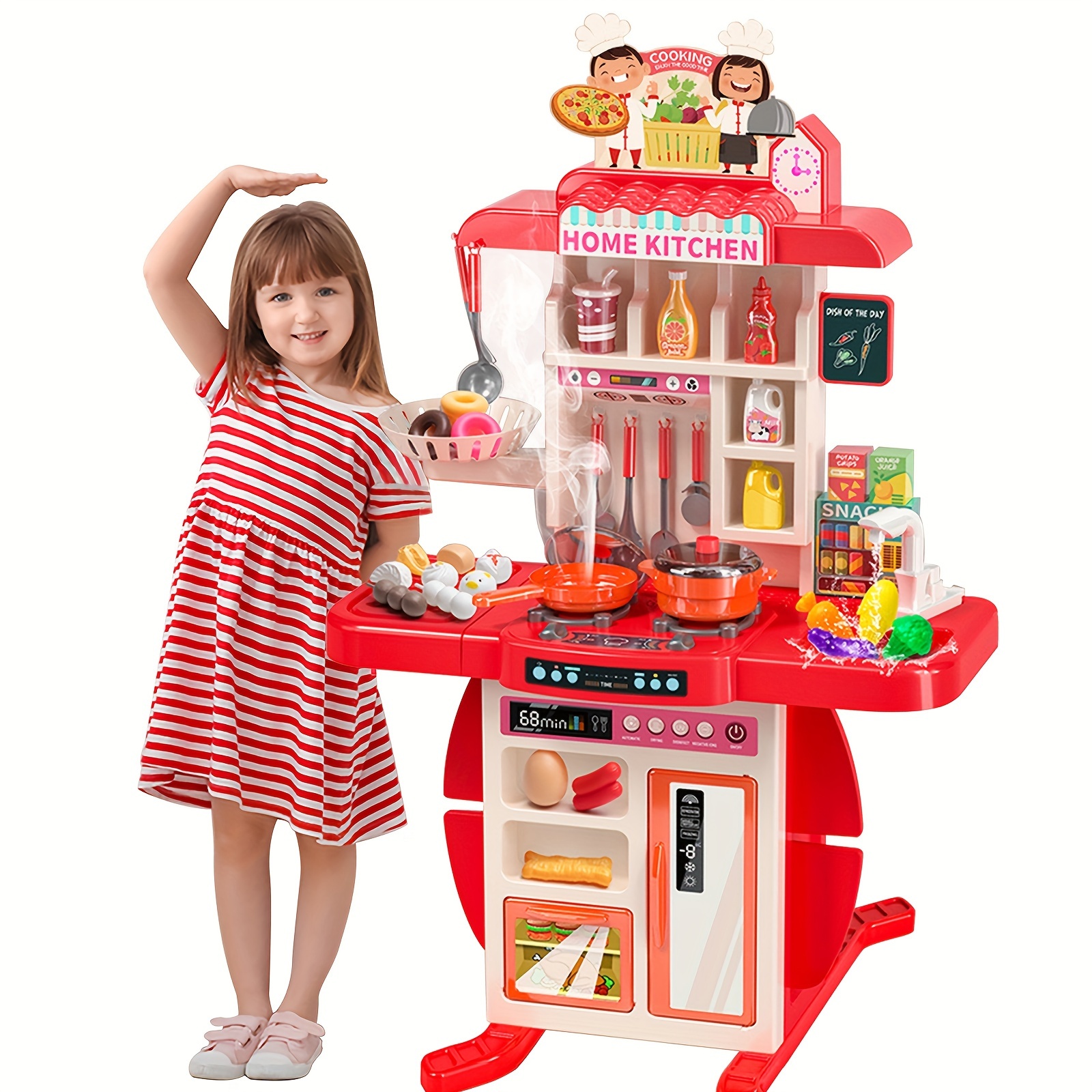 

54pcs/set, Kitchen Play Set With Real Sounds & Lights, Kitchen Pretend Play Set, Food Toy, Kitchen Toy Accessories Christmas, Gift