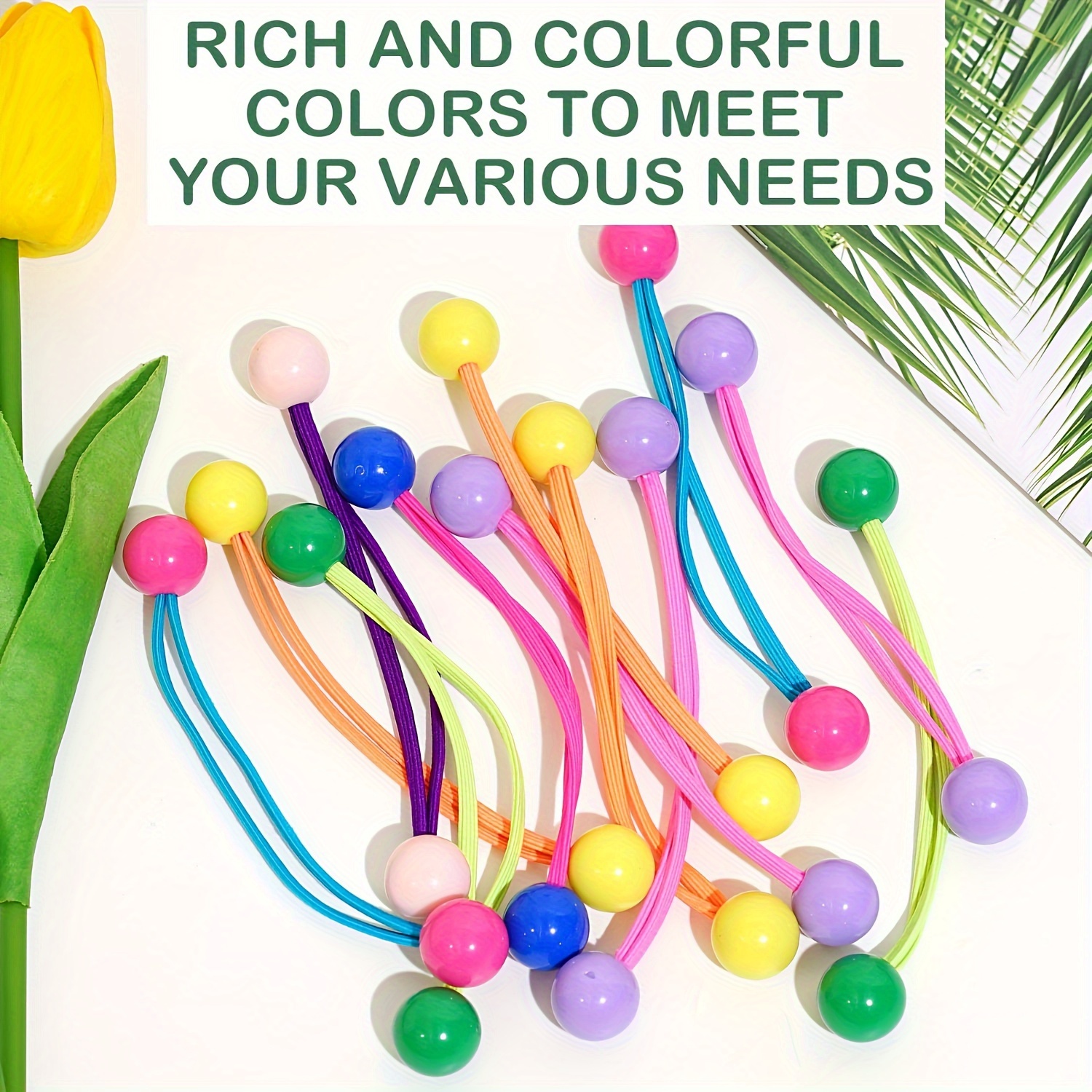 TEMU 10pcs Double Ball Elastic Hair Ties, Hair Bands With Beads And Bubbles Ponytail Holders, Cute No-damage Hair Accessories For