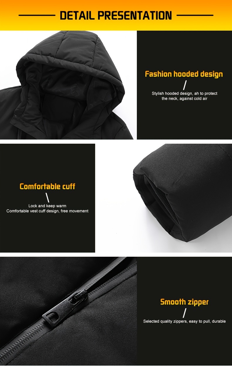 fever rechargeable heated hoodie vest for men women 3 heat levels 9 zones lightweight polyester jacket for outdoor activities battery not included   apparel hooded jacket polyester vest Product details 7