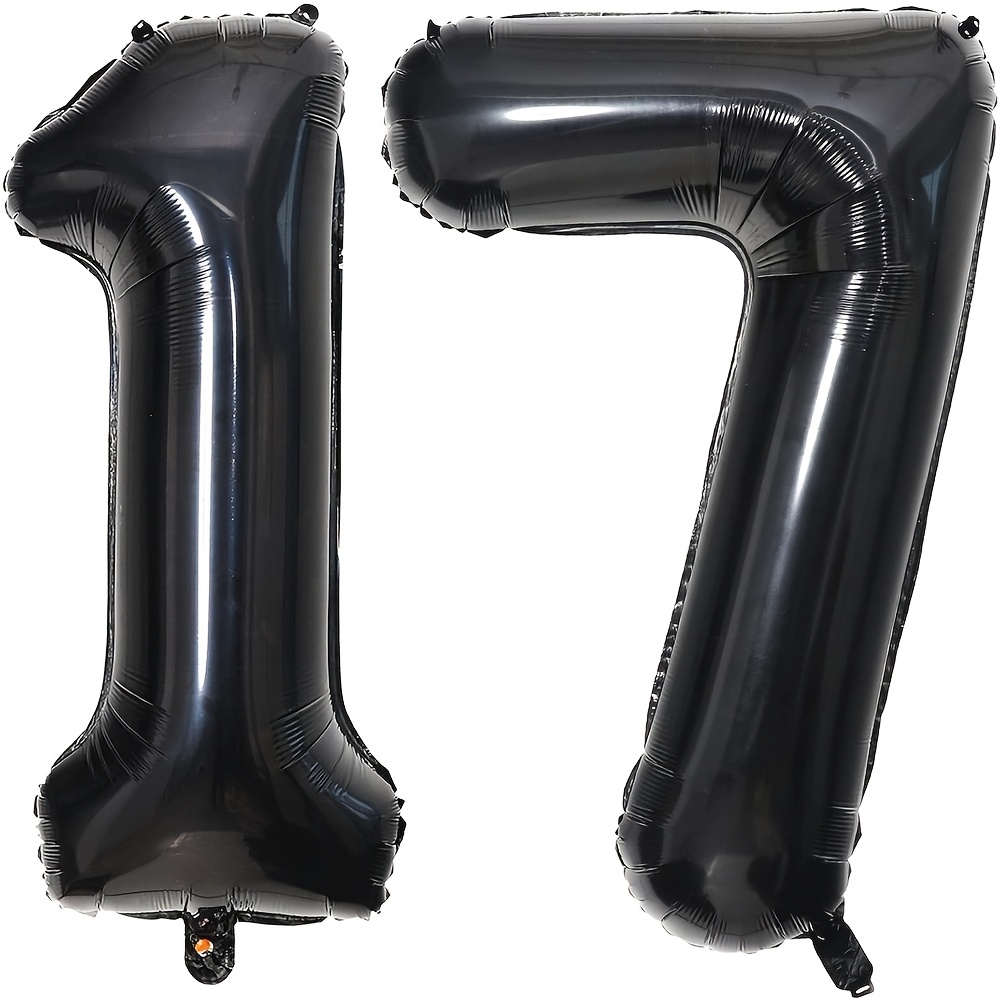 Image of 32-inch 17 Balloon, Giant Number 17 Balloon, Black Birthday Balloon, 17th Birthday Anniversary Party Decoration Supplies