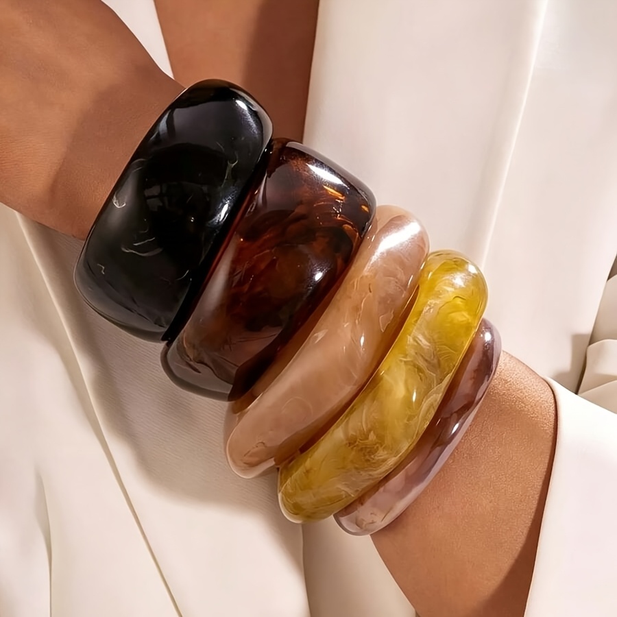 5pcs Vintage Marble Wide Bangle Bracelet Set