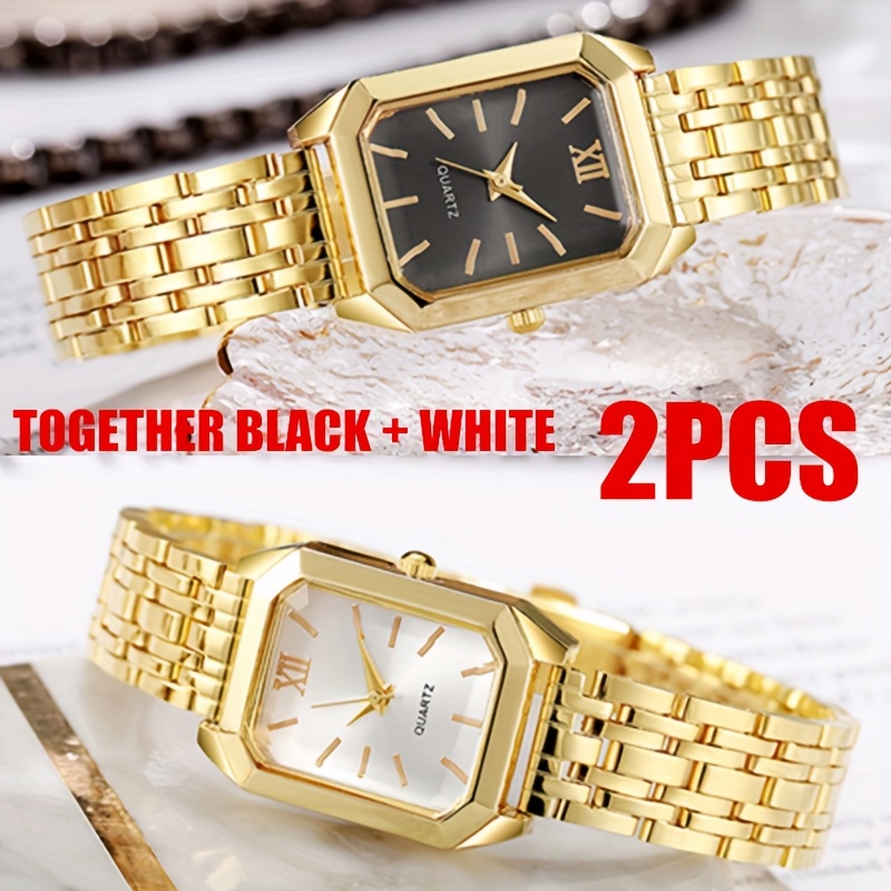 TEMU A Set Of Two, Elegant Women's Watches, Luxurious Golden Clocks, Exquisite Creative Casual , A For Her