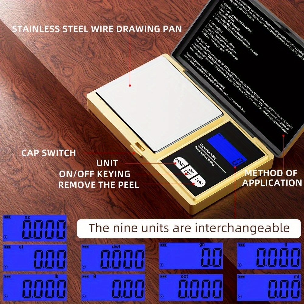 TEMU Scale 500g/0.01g With Lcd Display For , Jewelry, Synthetic Gemstones, Metals, Kitchen, Food & Medicine – Grams, Ounces, Carats, Digital Scale