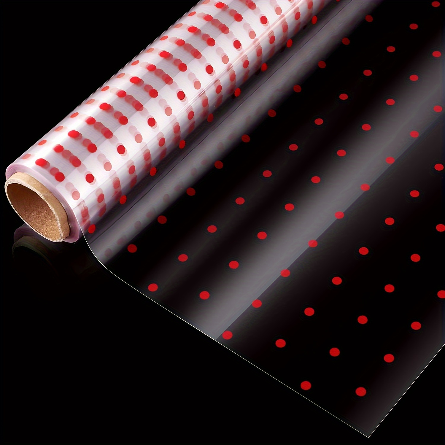 Cellophane Wrap Roll With White Dot Pattern 100m X 80cm, Clear Gift Wrapping Film For Hampers, Flowers, Baskets, Crafts, Treats