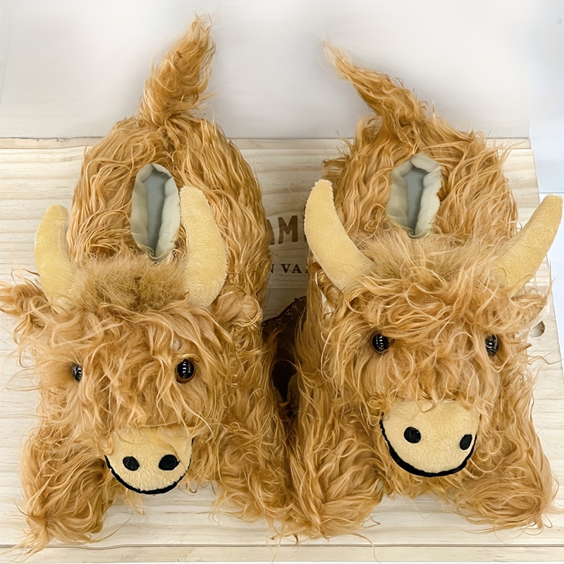 Fun Highland Scottish Yak Plush Indoor Cartoon Animal Indoor Home Slippers