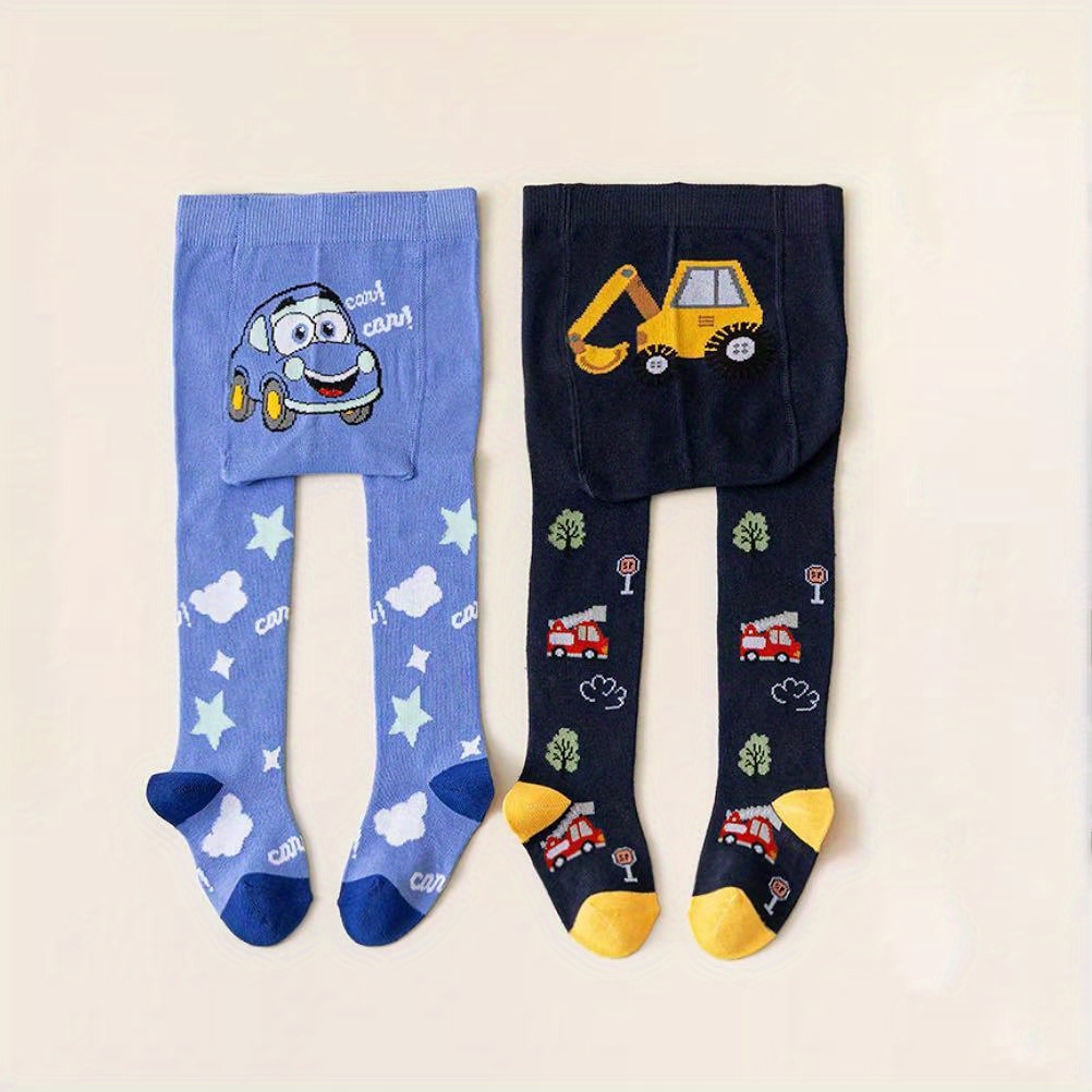Image of 2-pack Kids Boys' Warmers Tights Trendy Leggings Autumn Winter Thermal Soft Pantyhose,with Car And Animal Design Pants
