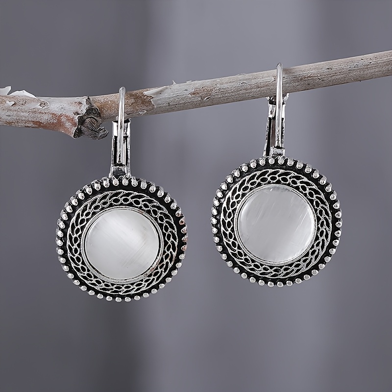 Women's Retro Distressed Silvery Hollow Ring Earrings, Bohemian Style