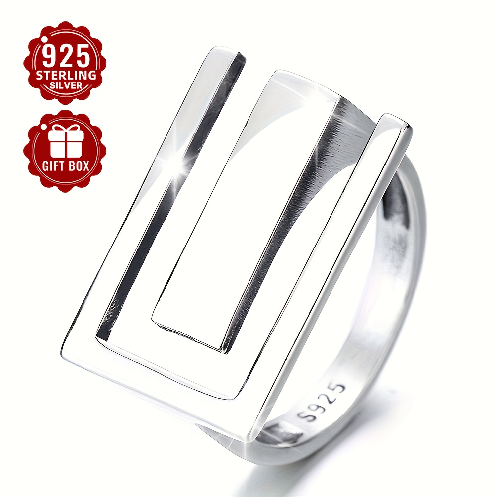 TEMU Anillo ajustable de plata 925 con diseño geométrico para decorar y llevar