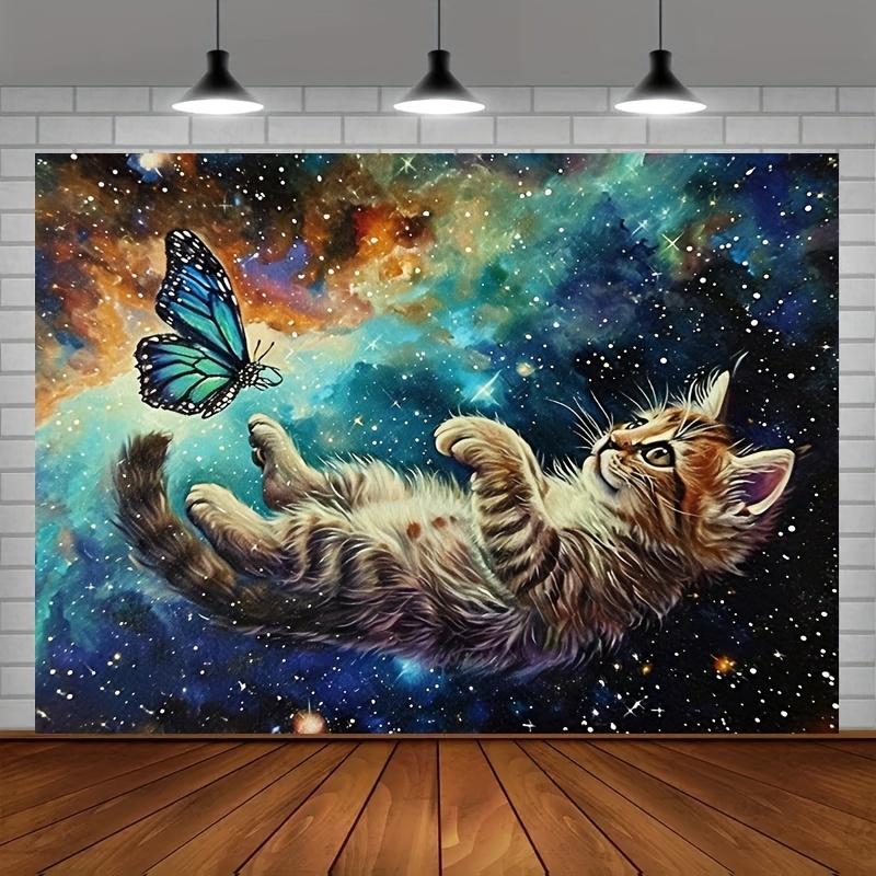 fondo de pantalla de gato en galaxia