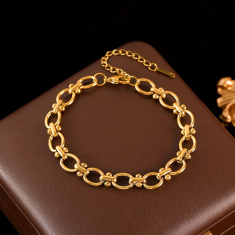 TEMU 1pc Bracelet Bangle en Acier Inoxydable pour Femme, Chaîne de Poignet Plaqué Or 18K, Bijou Étanche, Cadeau Élégant pour Dame