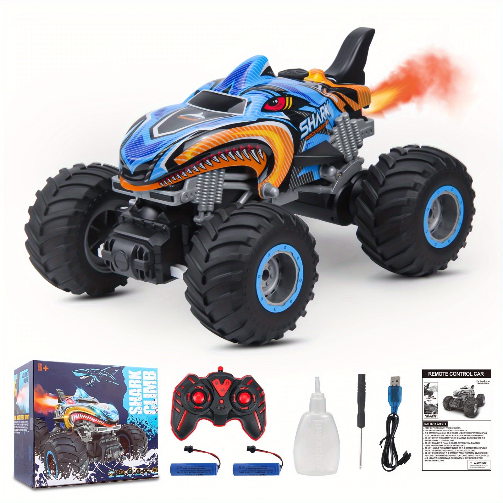 

1:16, 2.4 Ghz All Terrain Monster Truck, Rc Truck 2 Rechargeable Batteries For 80 Mins Play, Spray Remote Control Car For Boys 8-12 And Girls Or Adult, Mk724a