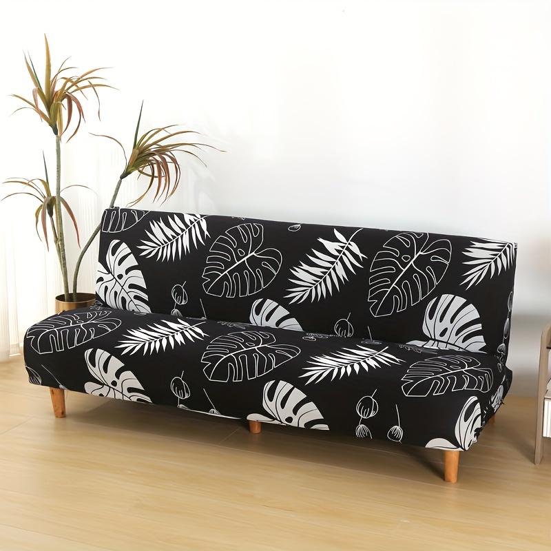 

1pc Black And Print Sofa Bed Cover, Armless Foldable Sofa Bed Cover, Spandex Bed Cover, Suitable For Living Room Hotel, Home Decoration Protection Sofa Bed Cover