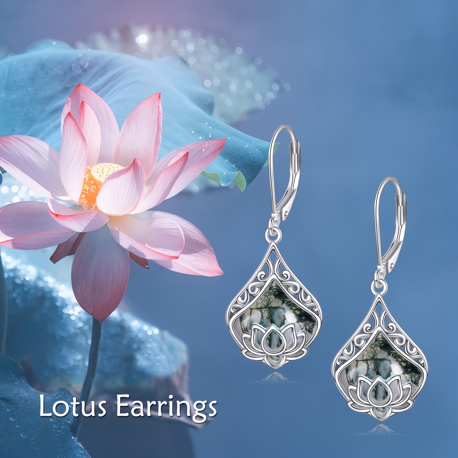 lotus earrings 925 sterling silver teardrop rose quartz dangle earrings for women gemstone jewelry Product details 2