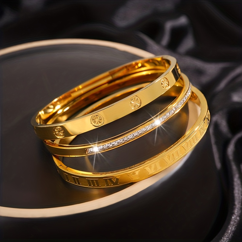 2pcs Luxurious Sparkling Stainless Steel Bracelets Set