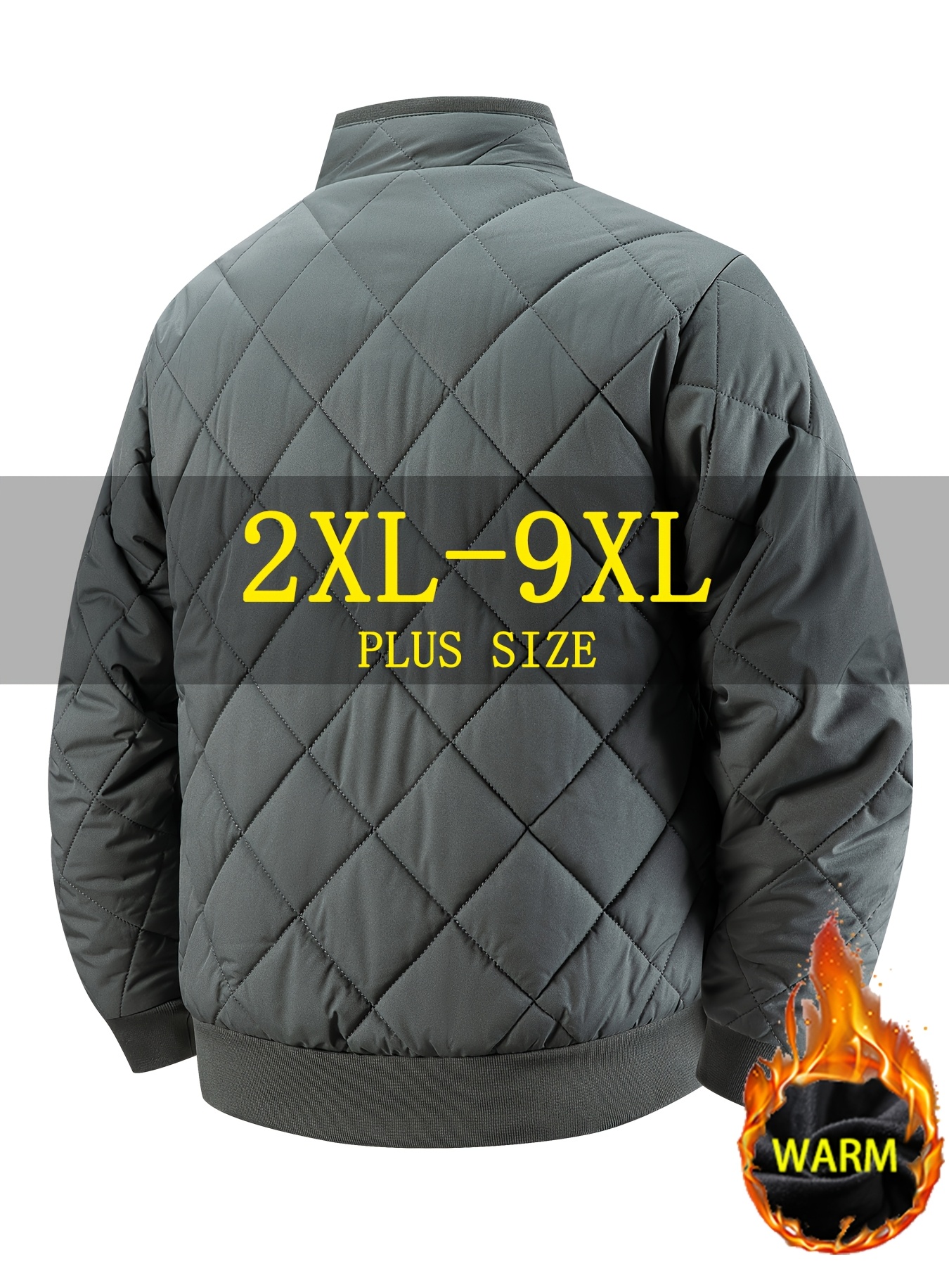 plus size mens jacket fall winter fleece lined jacket coat fleece thickened coat 2xl 9xl plus size winter warm winter wear stand collar zipper front zipper pockets ribbed cuffs suitable for daily  