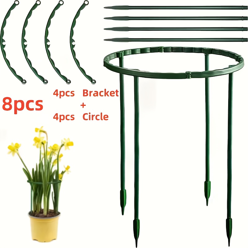 TEMU 8pcs Adjustable Plastic Plant Support Cages Set - Indoor Outdoor Universal Flexible Garden Plant Brackets