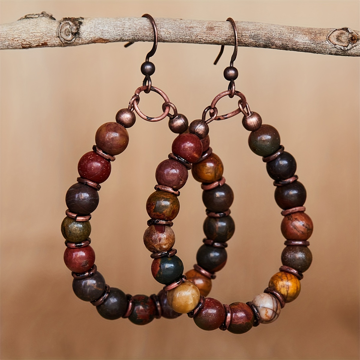 TEMU Hollow Shape Beads Decor Dangle Earrings Retro Style Alloy Jewelry Trendy Female Gift