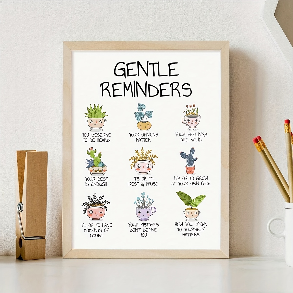 

Health Positive Affirmations, Inspirational Mental Canvas Wall Art Decor, Therapy Counselor Gentle Reminders Poster Painting, For Classroom, Bedroom, Nursery Picture Artwork Decor (framed)